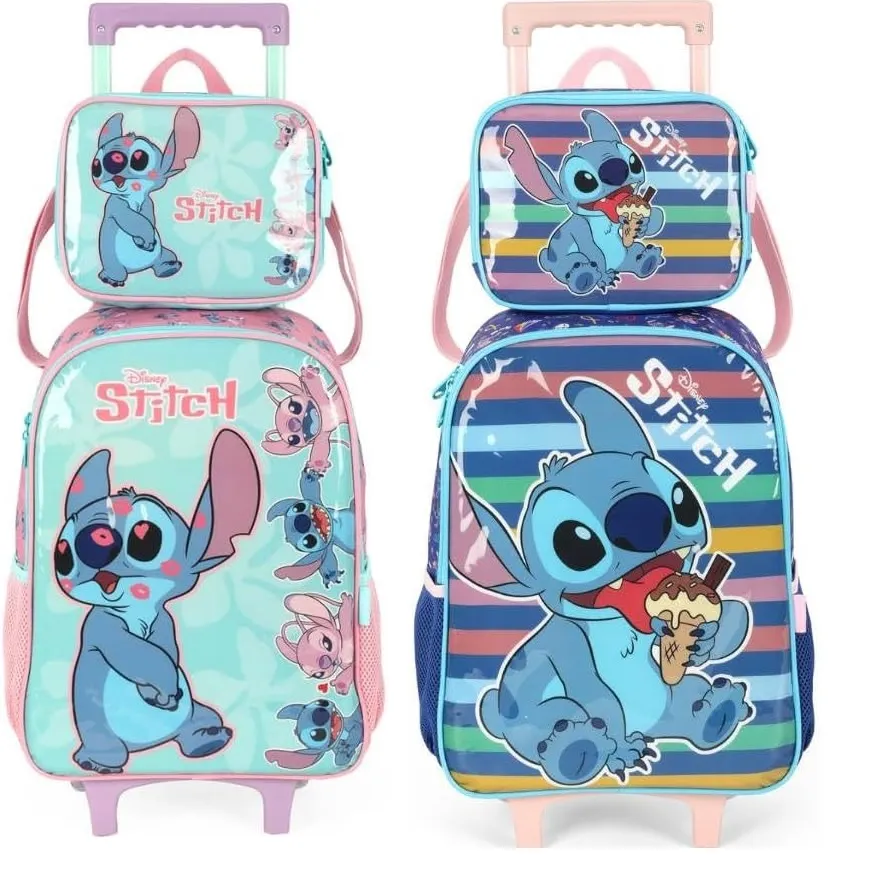 Mochila com rodas + lancheira original Stitch azul IC4132SC