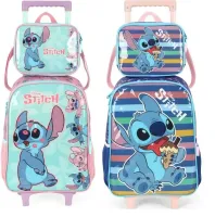 Mochila com rodas + lancheira original Stitch verde IC4132SC