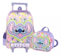 Mochila com rodas + lancheira original Stitch verde IC41542SC - Foto 4