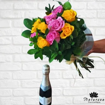 Buquê  tons de alegria com mini espumante 