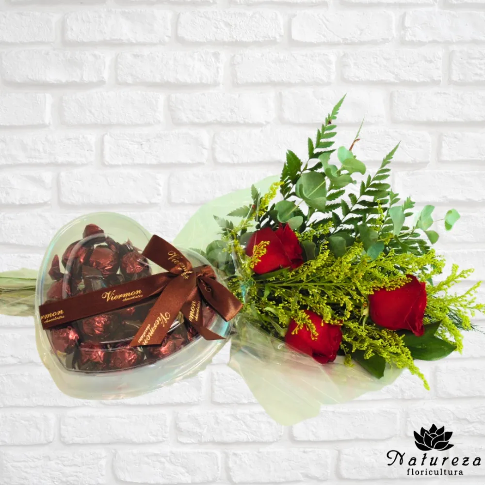 Trio de Rosas Vermelhas com chocolate Viermon Imagem