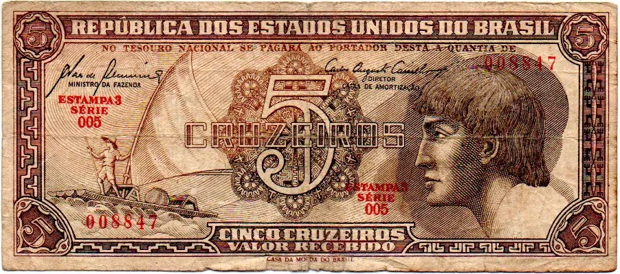 C111 - 5 Cruzeiros - Série 005 - Índio - Data: 1961 - R