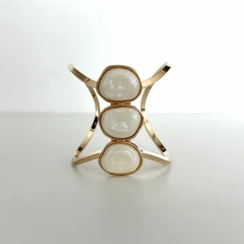 Bracelete Grosso Trio Pedras Resinadas Orgânicas Madrepérola