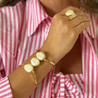 Bracelete Grosso Trio Pedras Resinadas Orgânicas Madrepérola - Foto 2