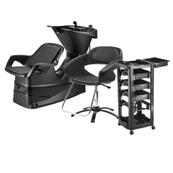 Kit Lavatório de Cabelo + Cadeira Primma + Carrinho Auxiliar Dompel Salão - Preto