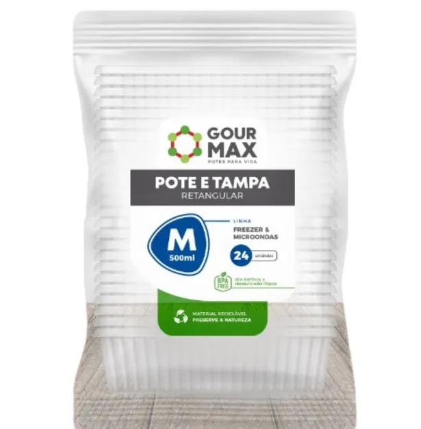 Pote Retangular Com Tampa 500ML GourMax 144UN