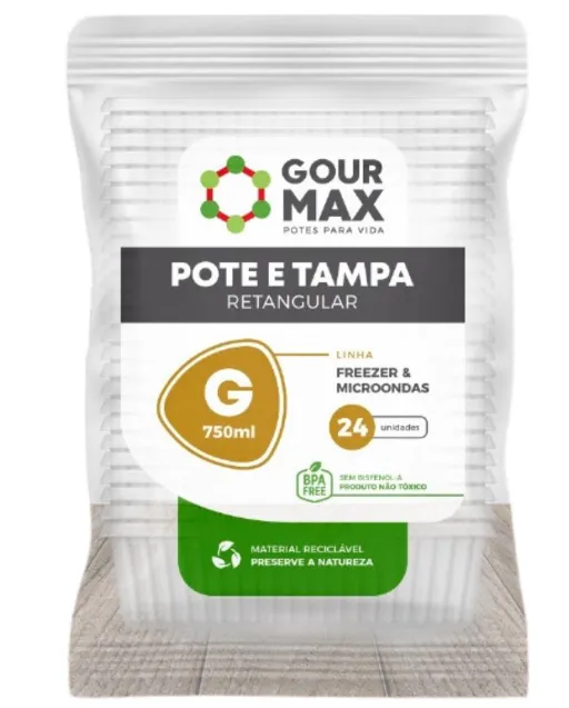 Pote Retangular Com Tampa 750ML GourMax 144UN