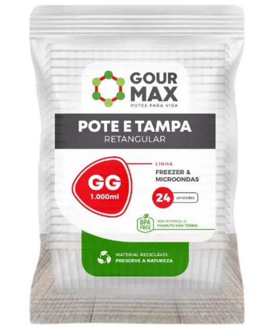 Pote Retangular Com Tampa 1000ML GourMax 144UN