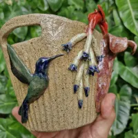 Cachepô Beija Flor Tesoura e Bromelia (16x16cm) - Foto 2
