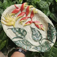 Enfeite de mesa Helicônias e Monstera (32x22cm)