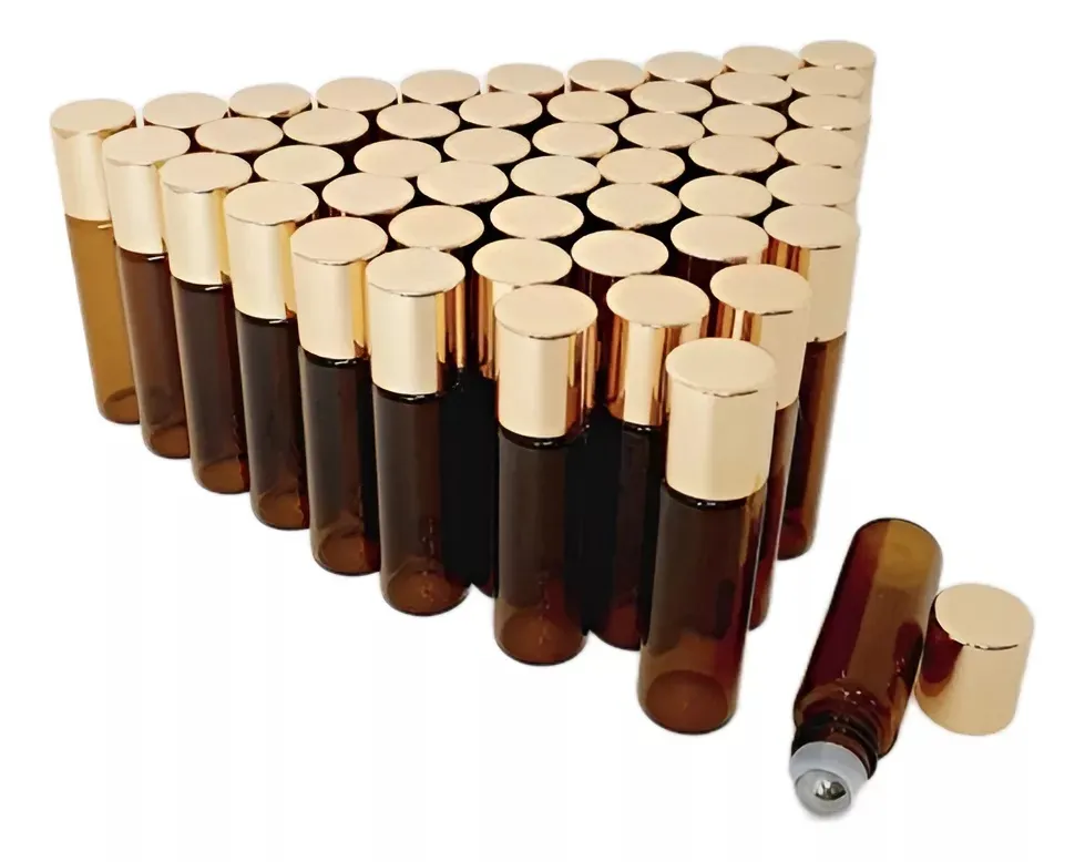 Frascos vidro Âmbar Rollon 5ml Tampa Dourada Imagem