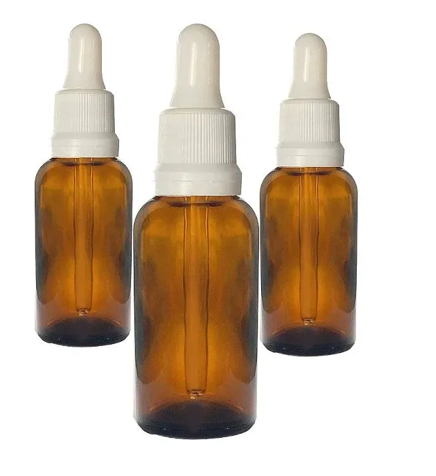 Frasco Conta Gotas de Vidro Âmbar Tampa Lacre Branca