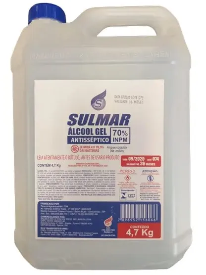 Alcool Gel 70% Antisseptico 5 Litros SULMAR Imagem