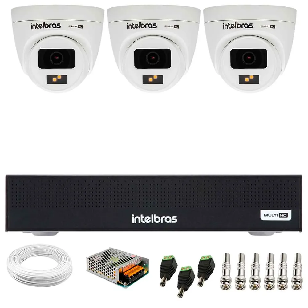 Kit 3 Câmeras Intelbras VHD 1220 D G7 Full Color com Alta Definição Full HD 1080p Visão Noturna 20m + DVR Intelbras MHDX 3004-C 4 Canais + HD 1TB Pourple Imagem