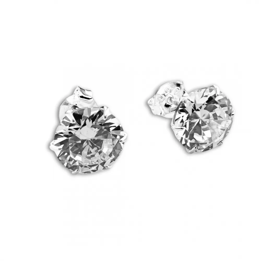 Brinco  prata 925 pedra branca 9 mm - BF427