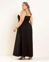 Vestido Longo Evasê Diva's Voga Preto/Branco - Foto 2