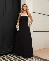 Vestido Longo Evasê Diva's Voga Preto/Branco - Foto 4