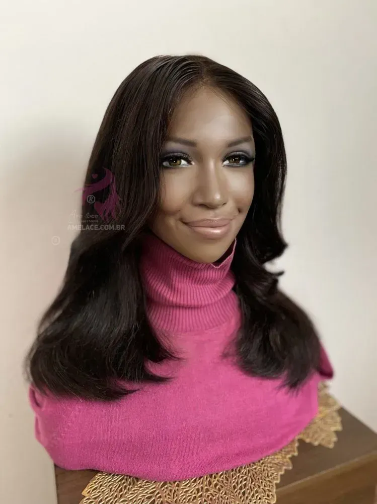 Pamela HUMANA Liso 50cm  300 gramas Lace Front HD humana  cabelo brasileiro repartição LivreBig® 