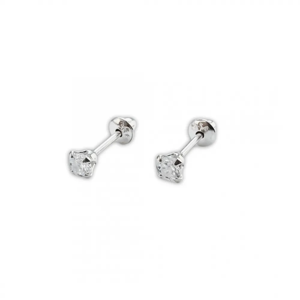 Brinco  prata 925 pedra branca 3 mm - BFB06BR Imagem