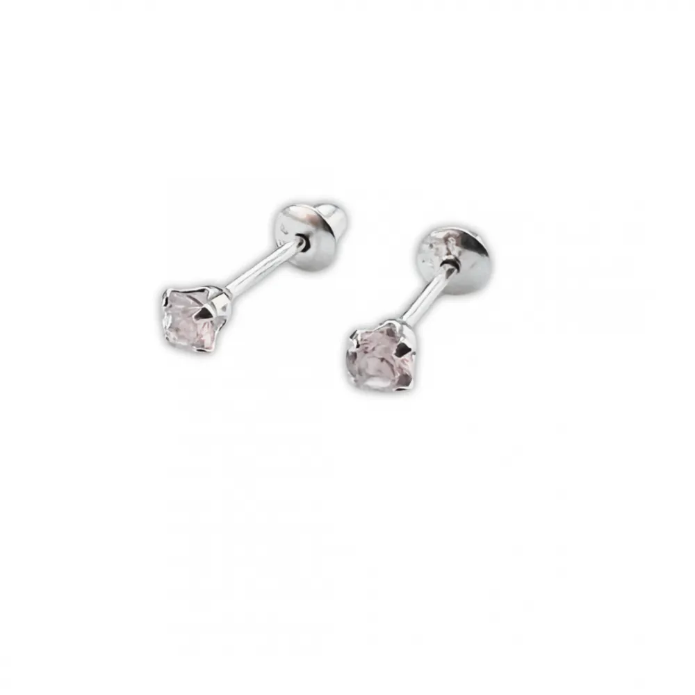 Brinco  prata 925 pedra rosa - 3 mm - BFB06