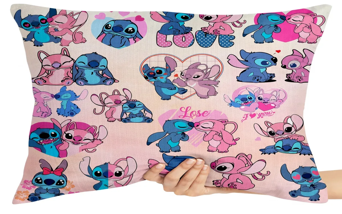 Capa de Almofada ou Travesseiro Angel e Stitch