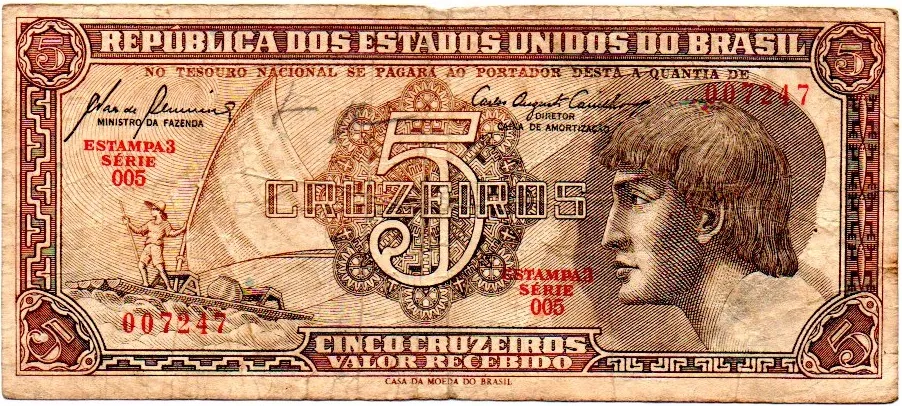 C111 - 5 Cruzeiros - Série 005 - Índio - Data: 1961 - BC
