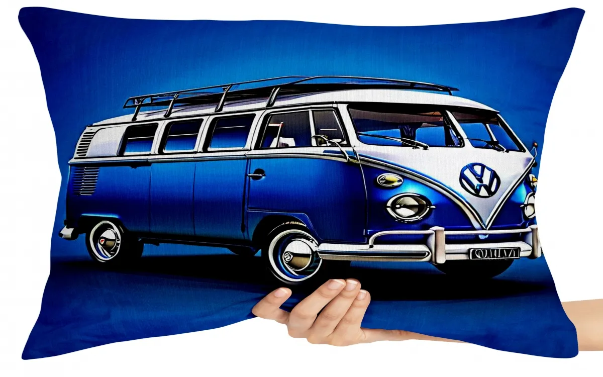 Capa de Almofada ou Travesseiro Kombi azul e branca Imagem