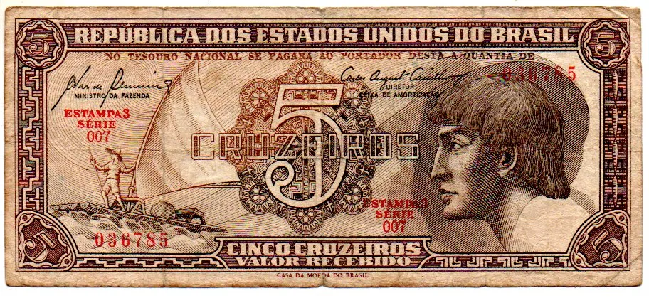C111 - 5 Cruzeiros - Série 007 - Índio - Data: 1961 - BC