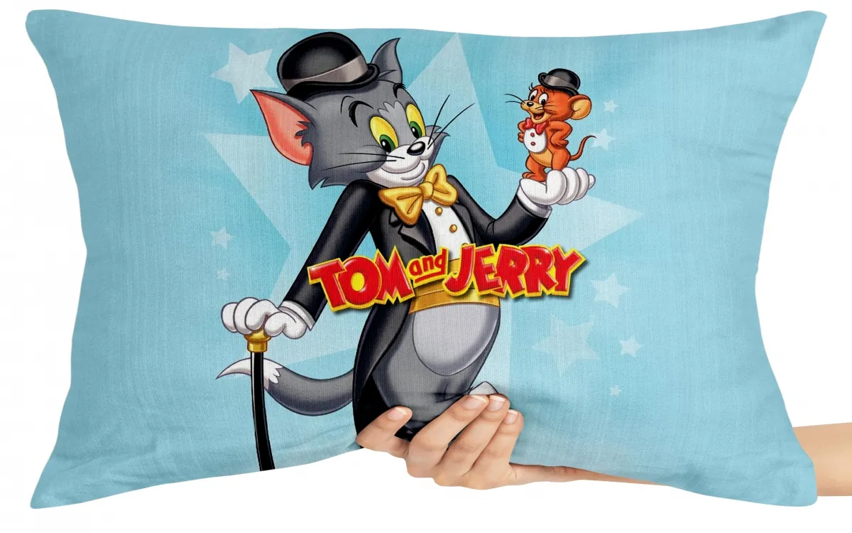 Capa de Almofada ou Travesseiro Tom e Jerry chapéu