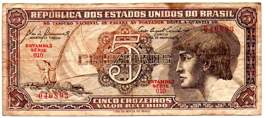 C111 - 5 Cruzeiros - Série 010 - Índio - Data: 1961 - BC Imagem
