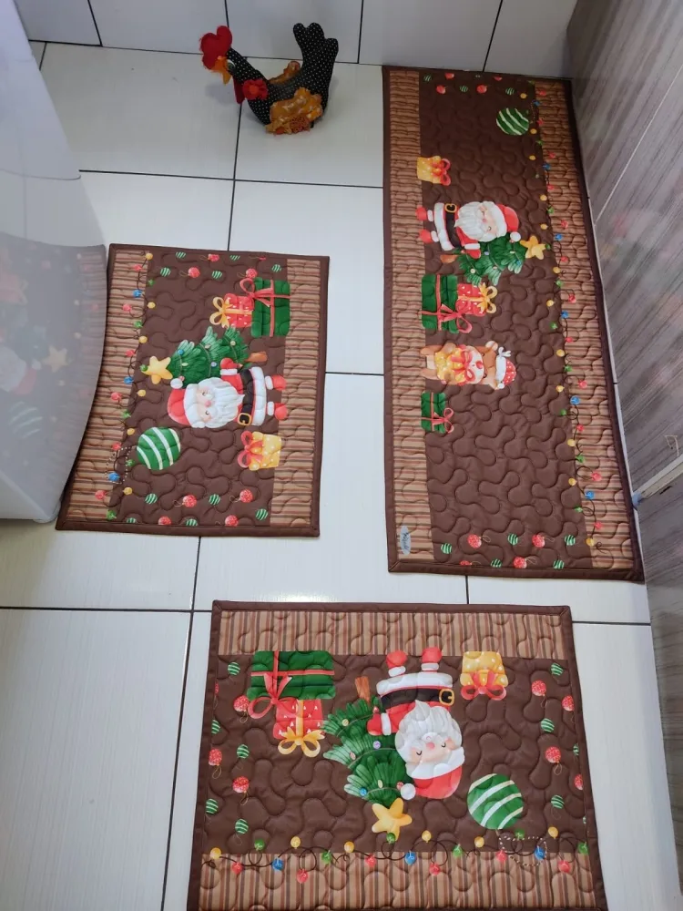 Jogo de Tapete Cozinha - Natal Fundo Marron