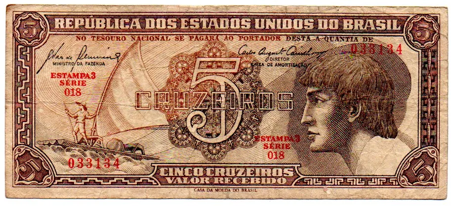 C111 - 5 Cruzeiros - Série 018 - Índio - Data: 1961 - BC Imagem
