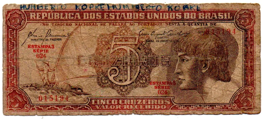C111 - 5 Cruzeiros - Série 024 - Índio - Data: 1961 - UTG