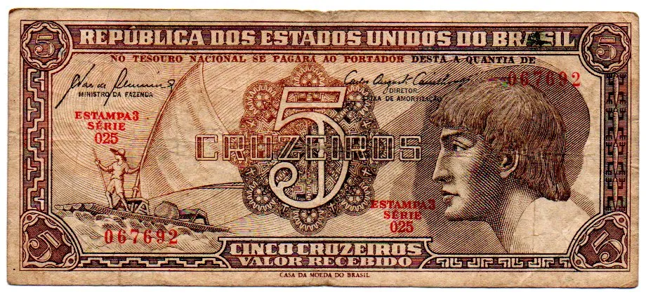 C111 - 5 Cruzeiros - Série 025 - Índio - Data: 1961 - BC Imagem