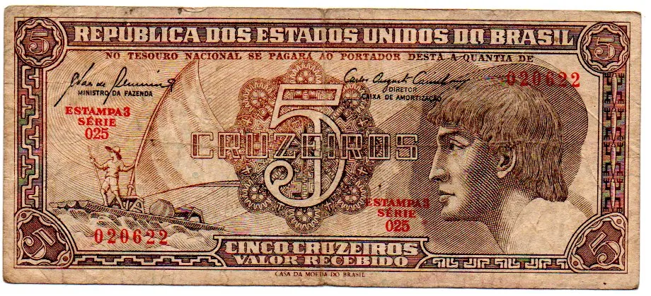 C111 - 5 Cruzeiros - Série 025 - Índio - Data: 1961 - BC Imagem
