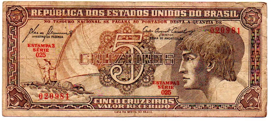 C111 - 5 Cruzeiros - Série 025 - Índio - Data: 1961 - BC Imagem