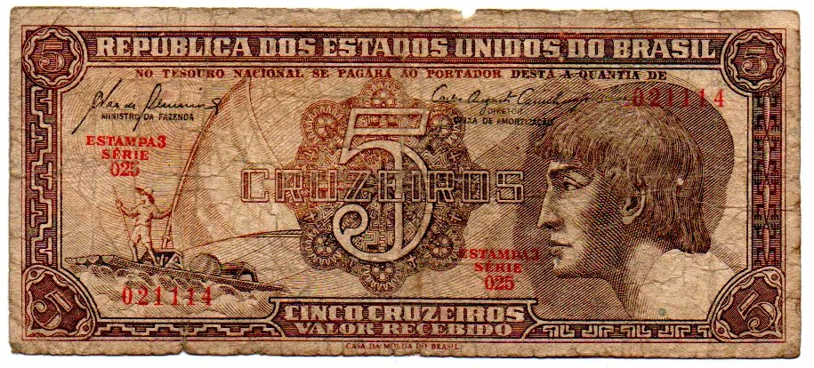 C111 - 5 Cruzeiros - Série 025 - Índio - Data: 1961 - R