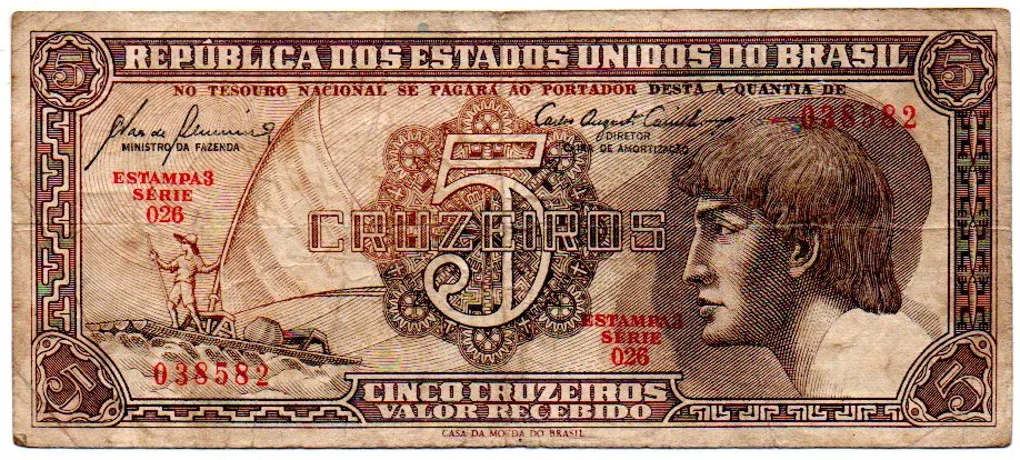 C111 - 5 Cruzeiros - Série 026 - Índio - Data: 1961 - BC Imagem