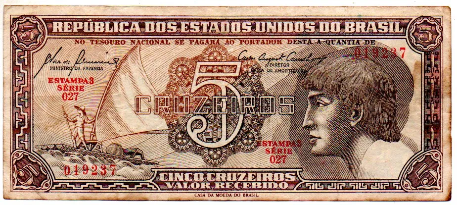 C111 - 5 Cruzeiros - Série 027 - Índio - Data: 1961 - MBC