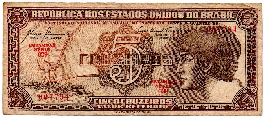 C111 - 5 Cruzeiros - Série 029 - Índio - Data: 1961 - BC Imagem