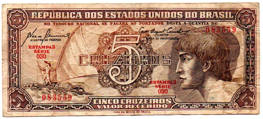 C111 - 5 Cruzeiros - Série 030 - Índio - Data: 1961 - MBC