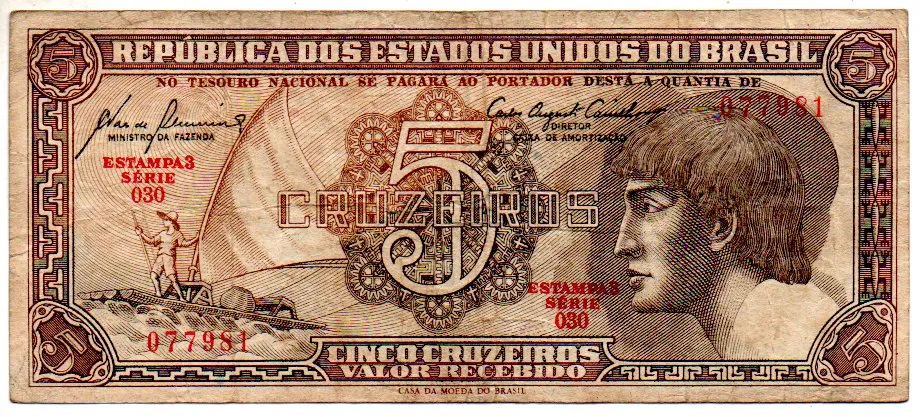 C111 - 5 Cruzeiros - Série 030 - Índio - Data: 1961 - MBC Imagem