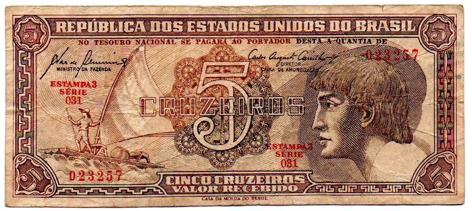 C111 - 5 Cruzeiros - Série 031 - Índio - Data: 1961 - MBC Imagem