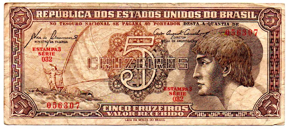 C111 - 5 Cruzeiros - Série 032 - Índio - Data: 1961 - BC Imagem
