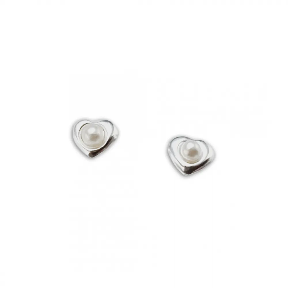 Brinco de prata coração com pérola 2,0 mm - BF233 Imagem
