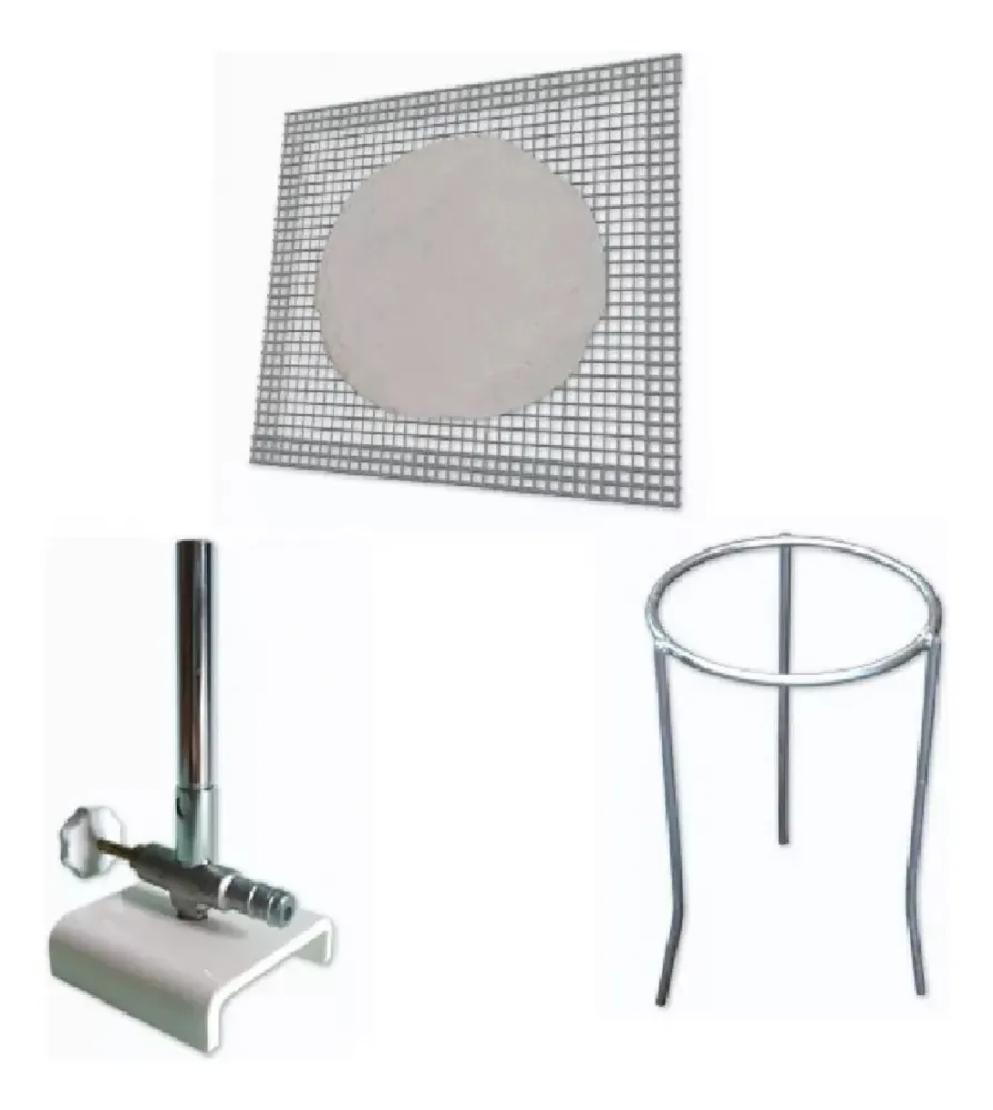 Tripé de Ferro com Bico de Bunsen e Tela