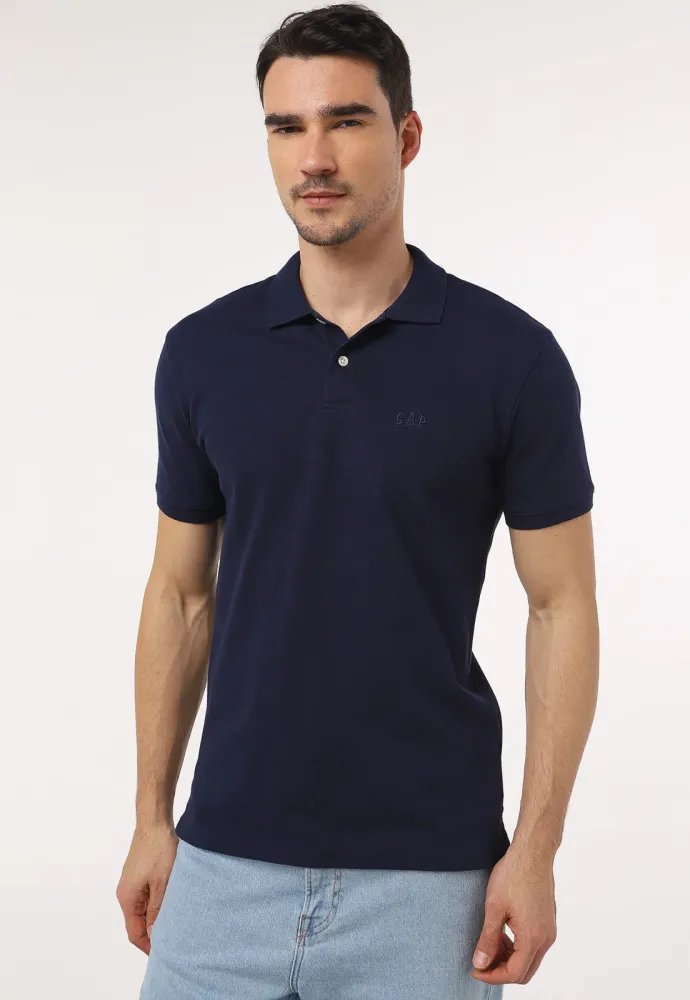 Camisa Polo GAP Slim Logo Bordado Manga Curta Masculino Imagem