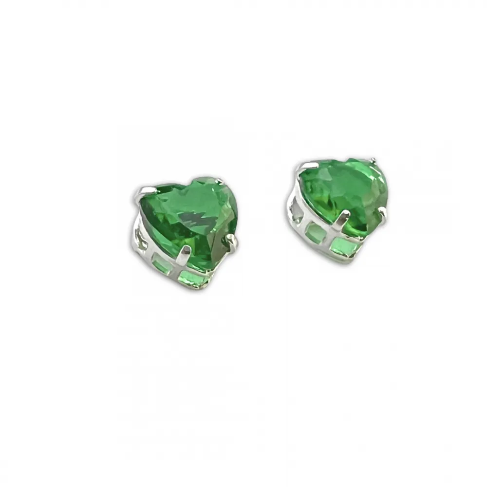 Brinco prata 925 coração verde Esm. - BF561 Imagem