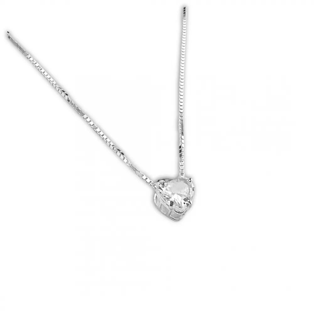 Colar de prata ponto de luz coração branco - PF336