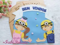 G1.802  Gabarito de Moldes  em MDF  Placa de Porta Crianças Minnions  